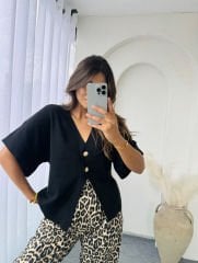 GOLD DÜĞMELİ TRİKO SİYAH