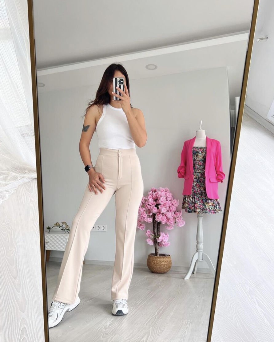 Çimalı Pantolon Krem