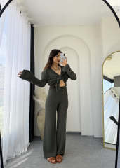 Kabartmalı Dilvin Triko Takım Haki
