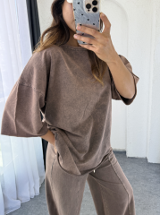 Eskitme Oversize Takım Kahverengi