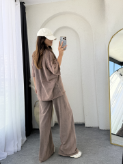 Eskitme Oversize Takım Kahverengi