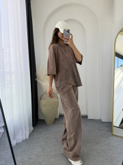 Eskitme Oversize Takım Kahverengi