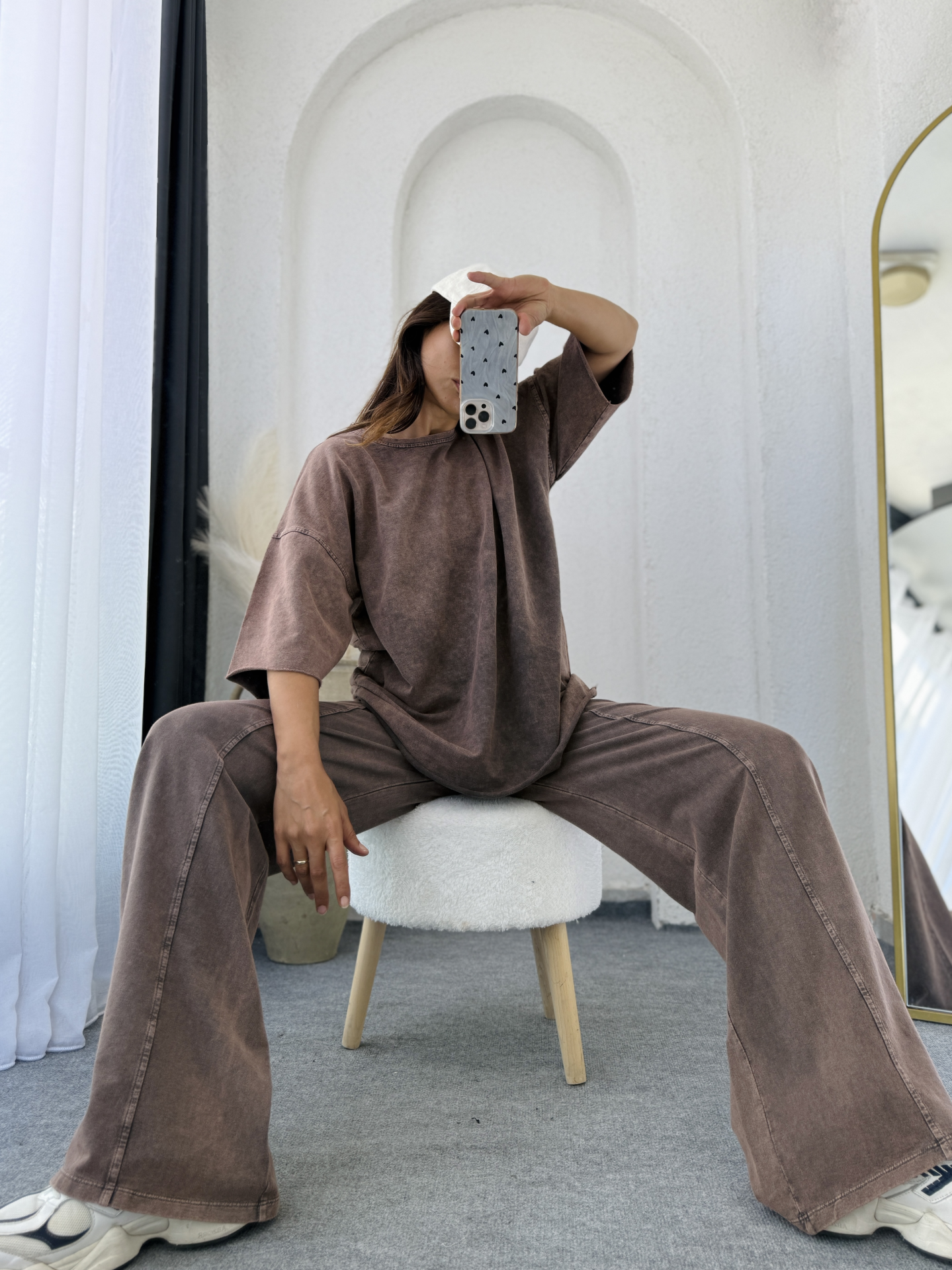Eskitme Oversize Takım Kahverengi