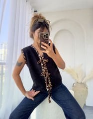 SAKALLI VİNTAGE YELEK SİYAH