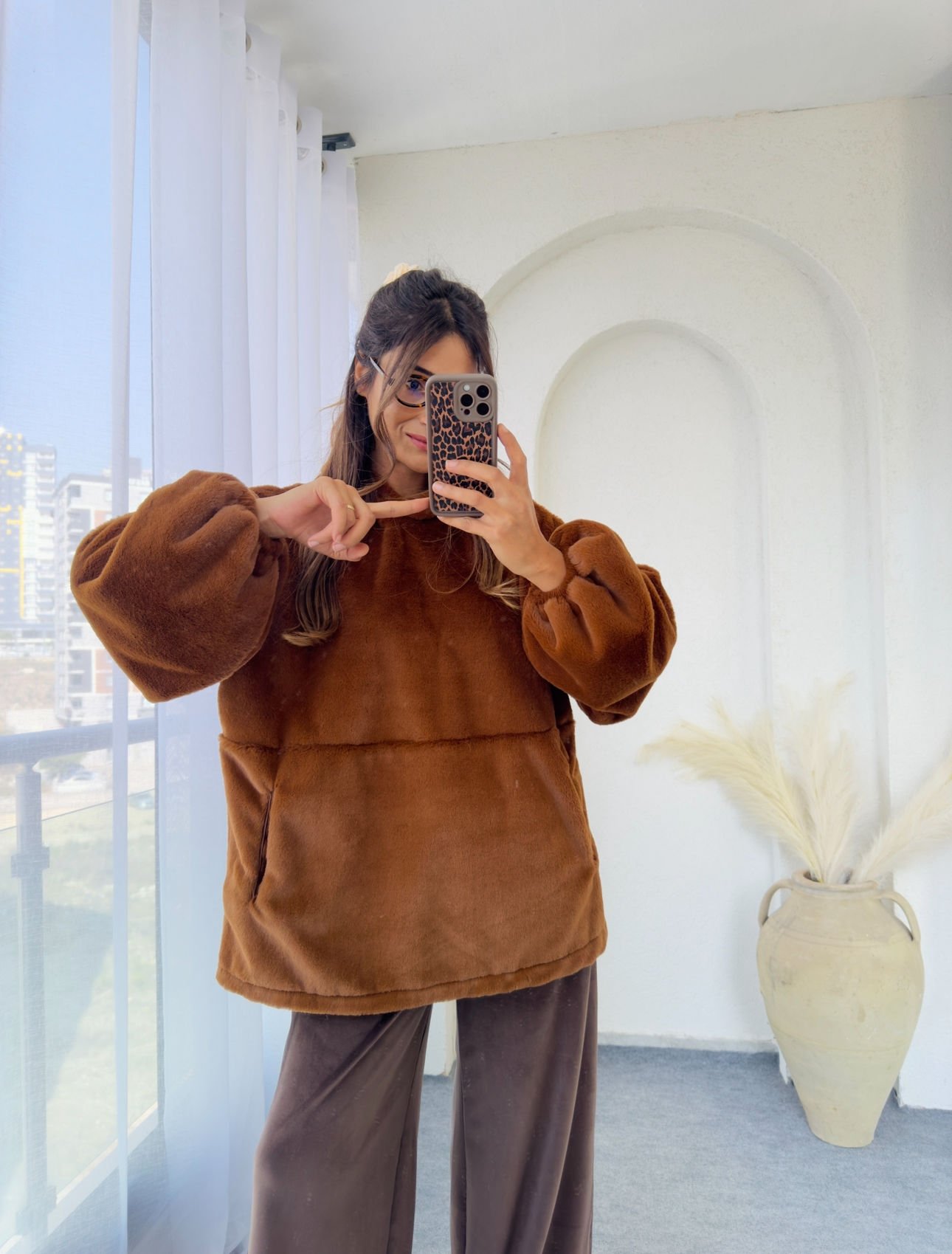 Massi Peluş Sweat Kahve