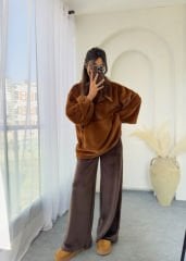 Massi Peluş Sweat Kahve