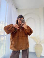 Massi Peluş Sweat Kahve