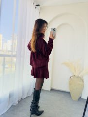 TRİKO ETEK TAKIM BORDO
