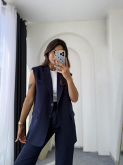 Zara Vatkalı Yelek Takım Lacivert
