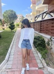 OVERSİZE KETEN BLAZER BEYAZ