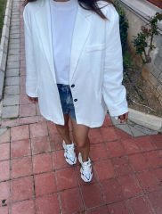 OVERSİZE KETEN BLAZER BEYAZ