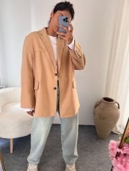 OVERSİZE KETEN BLAZER SÜTLÜKAHVE