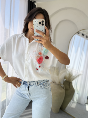 İşlemeli Oversize Gömlek