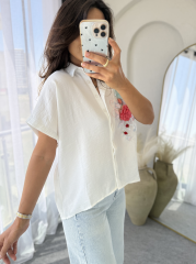 İşlemeli Oversize Gömlek