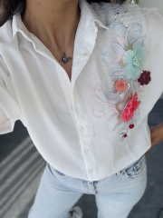 İşlemeli Oversize Gömlek