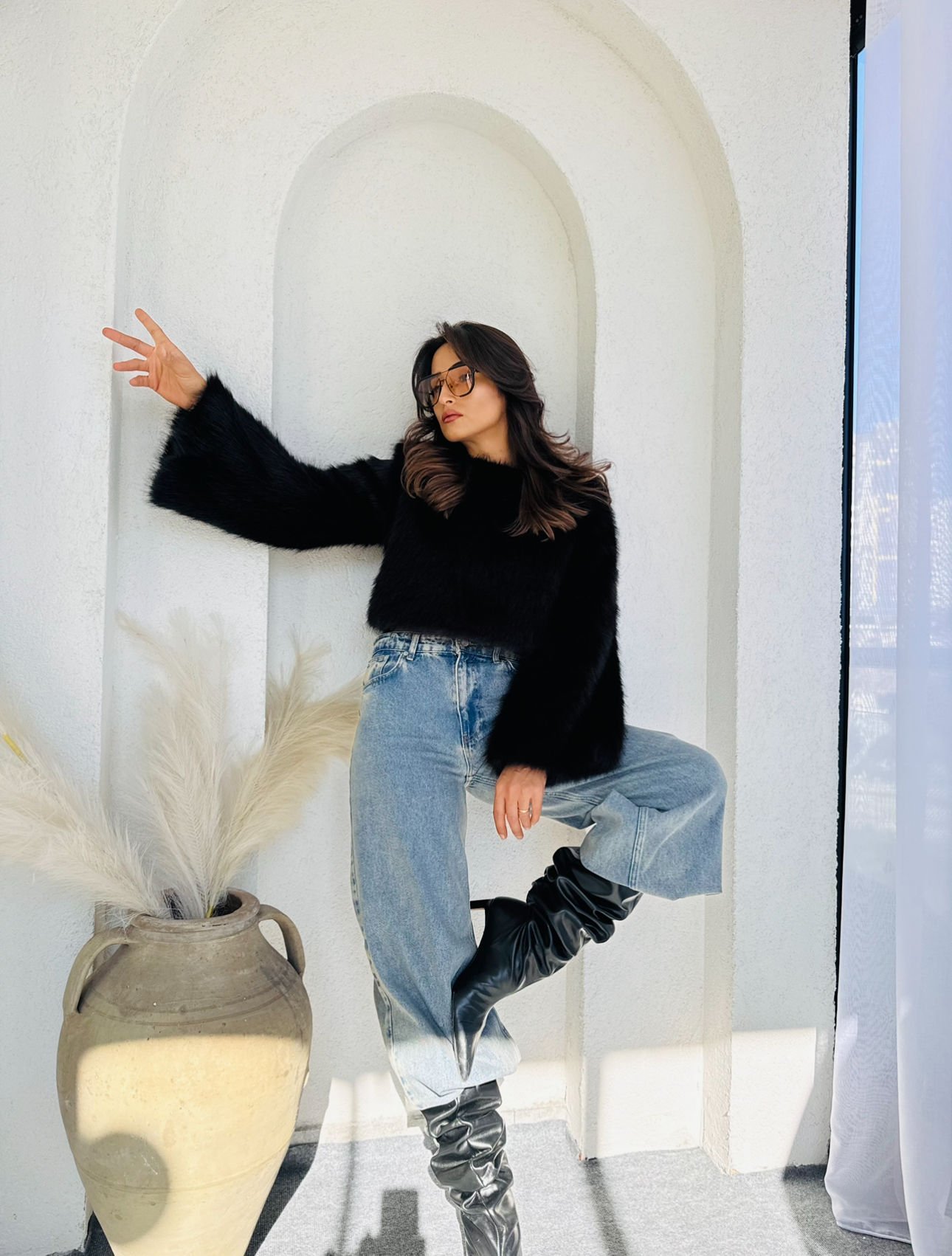 Lolita Crop Kürk Siyah