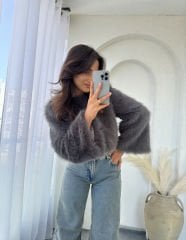 Lolita Crop Kürk Füme
