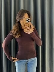 Oysho Parmak Geçirmeli Body Kahve