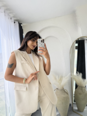 Zara Vatkalı Yelek Takım Bej