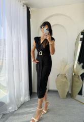 Vatkalı Drape Elbise Siyah