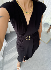 Vatkalı Drape Elbise Siyah
