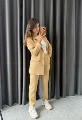 Yün Efekt Çizgili Takım Camel