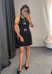 FİYONK DETAYLI HALTER YAKA ELBİSE SİYAH