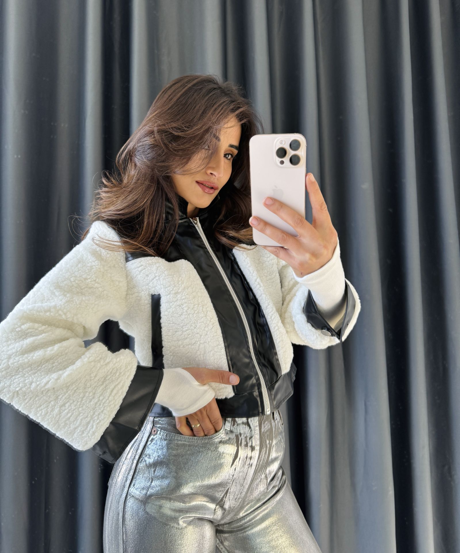 Deri Teddy Crop Mont
