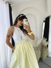 Poplin Kloş Etek Sarı
