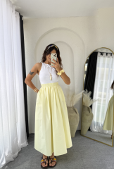 Poplin Kloş Etek Sarı