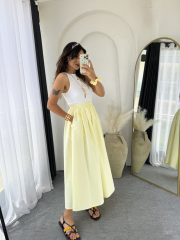 Poplin Kloş Etek Sarı