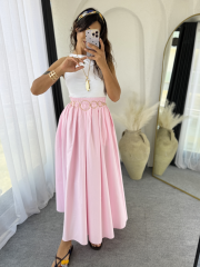 Poplin Kloş Etek Pembe