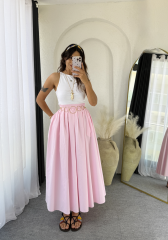 Poplin Kloş Etek Pembe