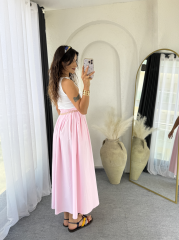 Poplin Kloş Etek Pembe