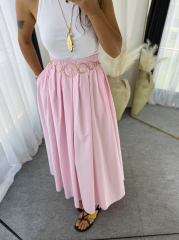 Poplin Kloş Etek Pembe