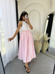 Poplin Kloş Etek Pembe