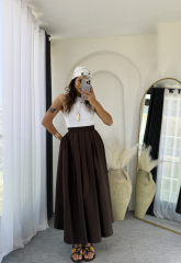 Poplin Kloş Etek Acıkahve