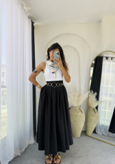 Poplin Kloş Etek Siyah