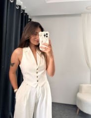 BAĞLAMALI TASARIM YELEK EKRU
