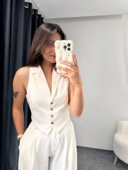 BAĞLAMALI TASARIM YELEK EKRU