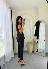 Zara Kloş Vatkalı Yelek Takım Siyah
