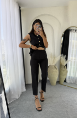 Zara Kloş Vatkalı Yelek Takım Siyah