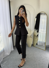 Zara Kloş Vatkalı Yelek Takım Siyah