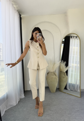 Zara Kloş Vatkalı Yelek Takım Bej