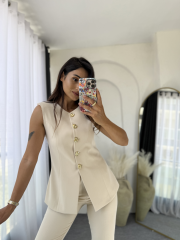Zara Kloş Vatkalı Yelek Takım Bej