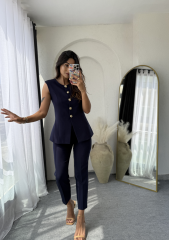 Zara Kloş Vatkalı Yelek Takım Lacivert