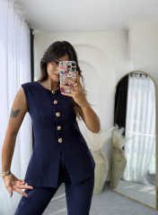 Zara Kloş Vatkalı Yelek Takım Lacivert