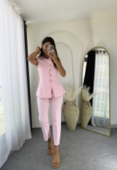 Zara Kloş Vatkalı Yelek Takım Tozpembe