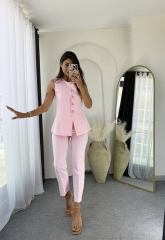 Zara Kloş Vatkalı Yelek Takım Tozpembe