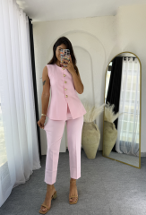 Zara Kloş Vatkalı Yelek Takım Tozpembe